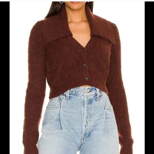 Pistola Brown Oversized Collar Large Knir Button Up Layer Cropped Cardigan